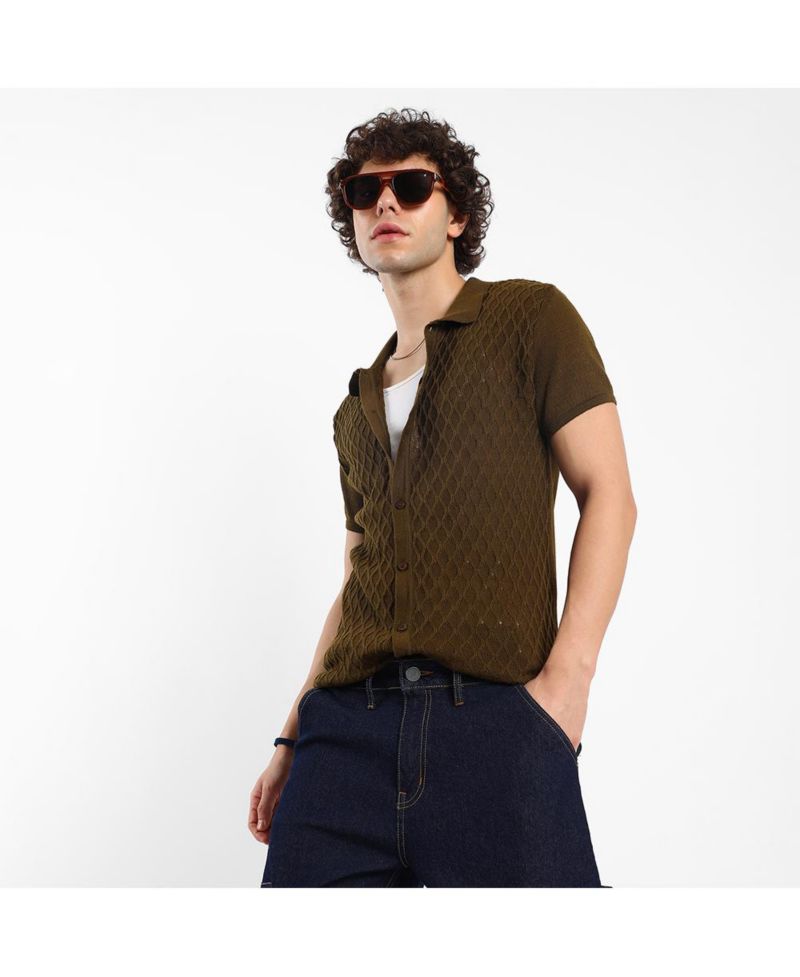 Men's Harlequin-Textured Knit Shirt