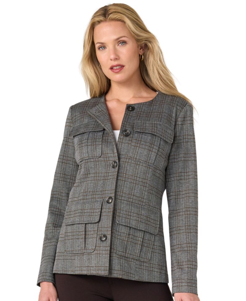 Women's Herringbone-Plaid Field Jacket