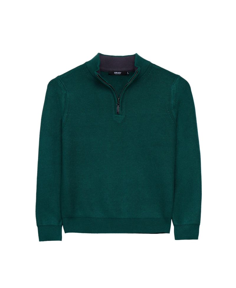 Boy's Size 4-18 Ribbed Knit Quater Zip Mock Neck Sweater