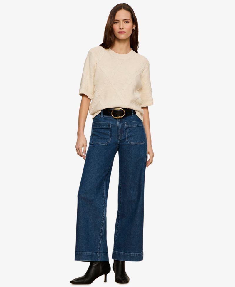 Petite Short-Sleeve Cotton Sweater T-Shirt