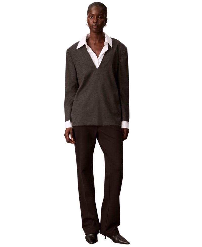 Women's V-Neck Long-Sleeve Built-in Shirt Underlay Tunic