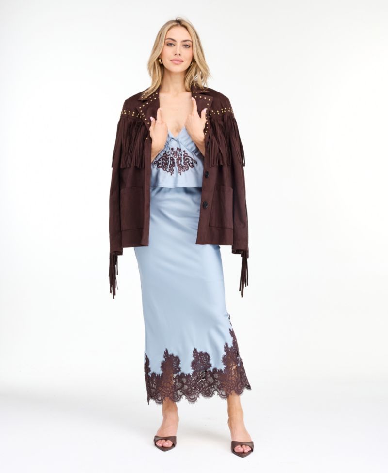 Women's Montana Faux-Suede Studded Fringe Jacket