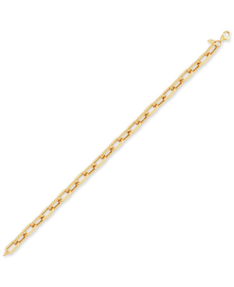 Lightweight Polished & Textured Large Cable Link Bracelet in 10k Gold
