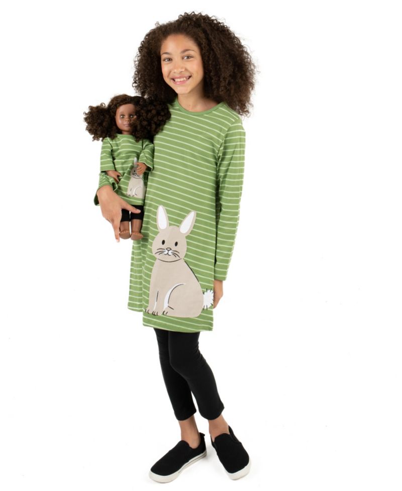 Toddler Girls Matching Doll Long Sleeve Cotton Crew Neck A-Line Dress