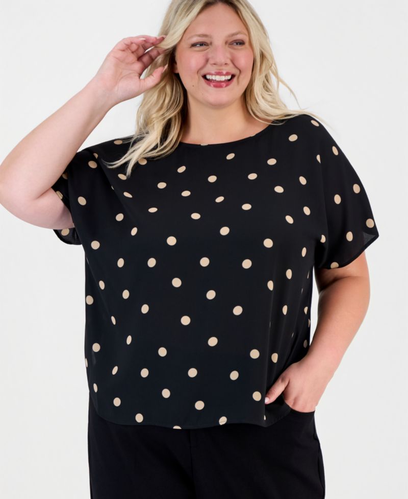 Plus Size Printed Bateau-Neck Short-Sleeve Blouse