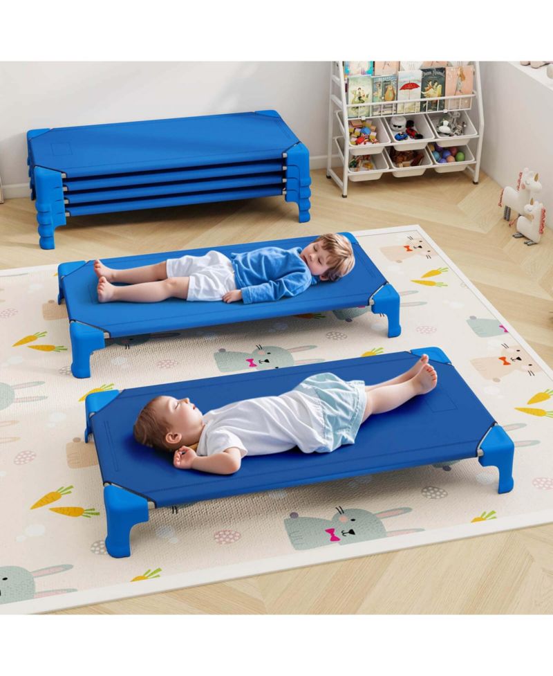 6 Pack Stackable Daycare Cots with Easy Lift Corners Heavy-Duty Metal