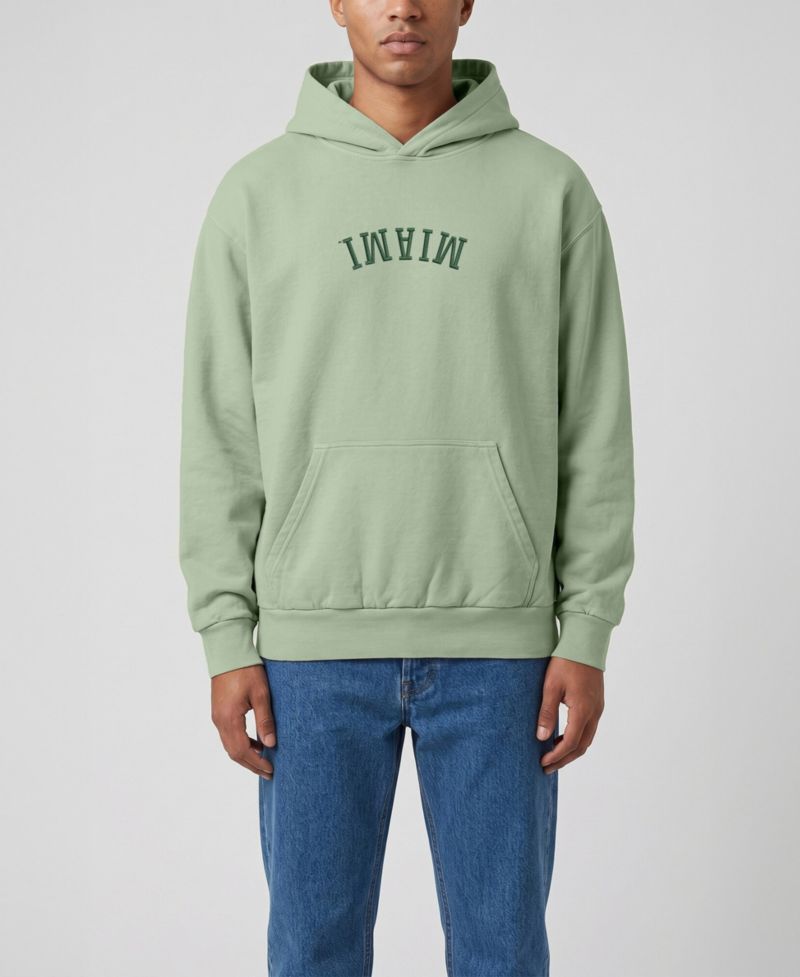 Men's Green Miami Hurricanes Upside Down Embroidered Vintage Heavyweight Hoodie