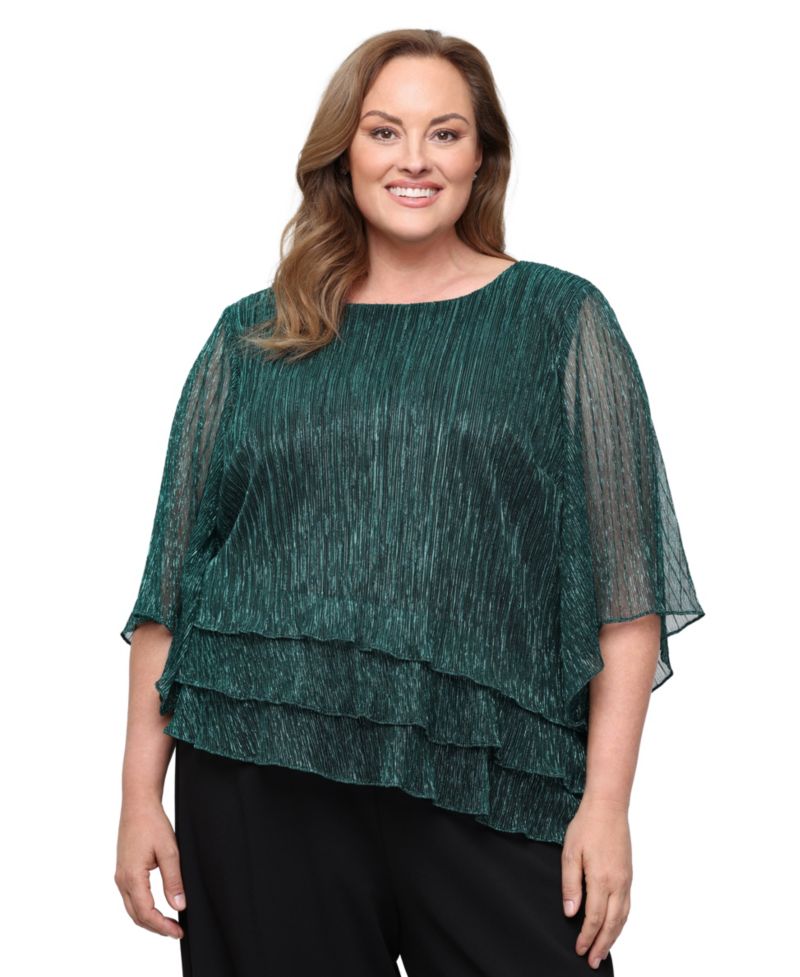 Plus Size Metallic-Knit 3/4-Sleeve Scoop Neck Blouse