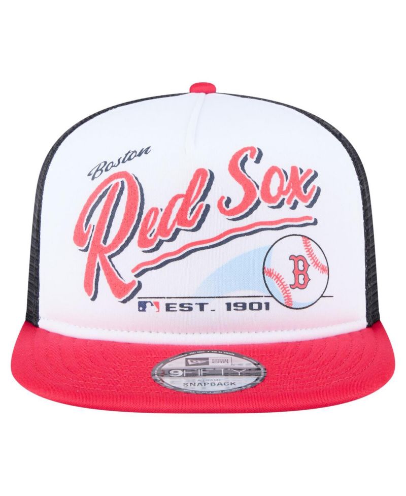 Men's White/Red Boston Red Sox Retro Script Trucker 9FIFTY Snapback Hat