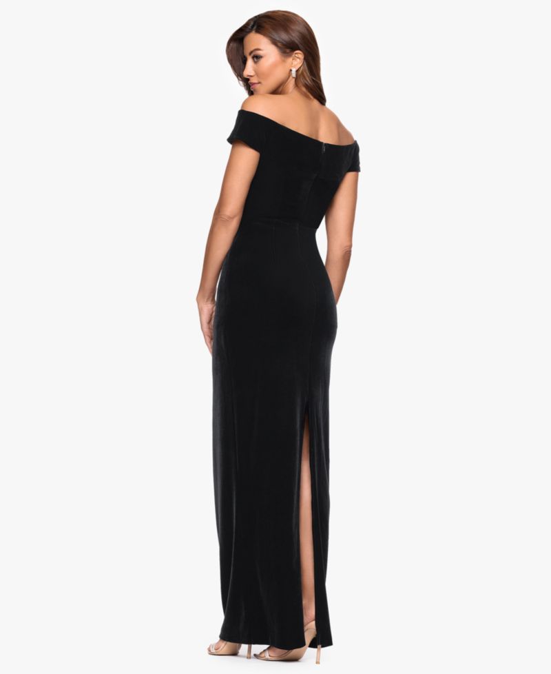 Women's Velvet Off The Shoulder Ruched Waist Long Dress