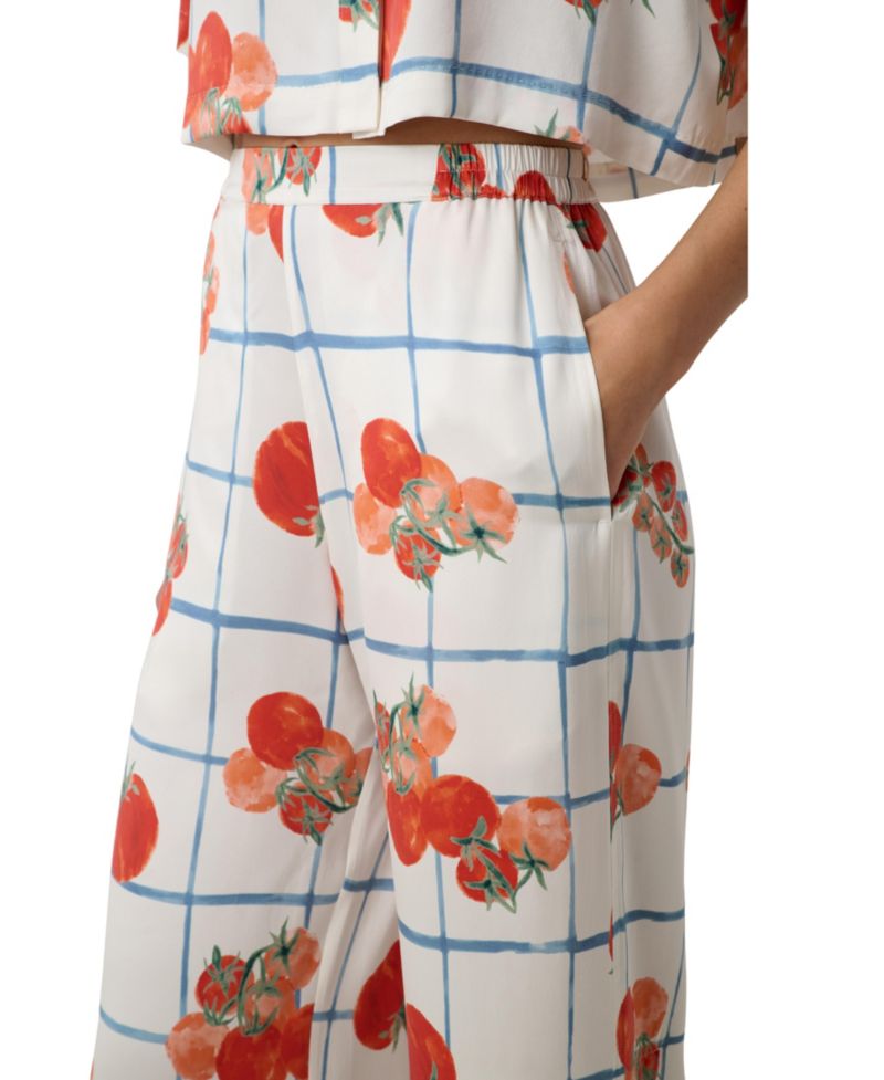 Women's Washable Silk High-Waisted Button-Down Top and Pant, 2-Piece Pajama Set