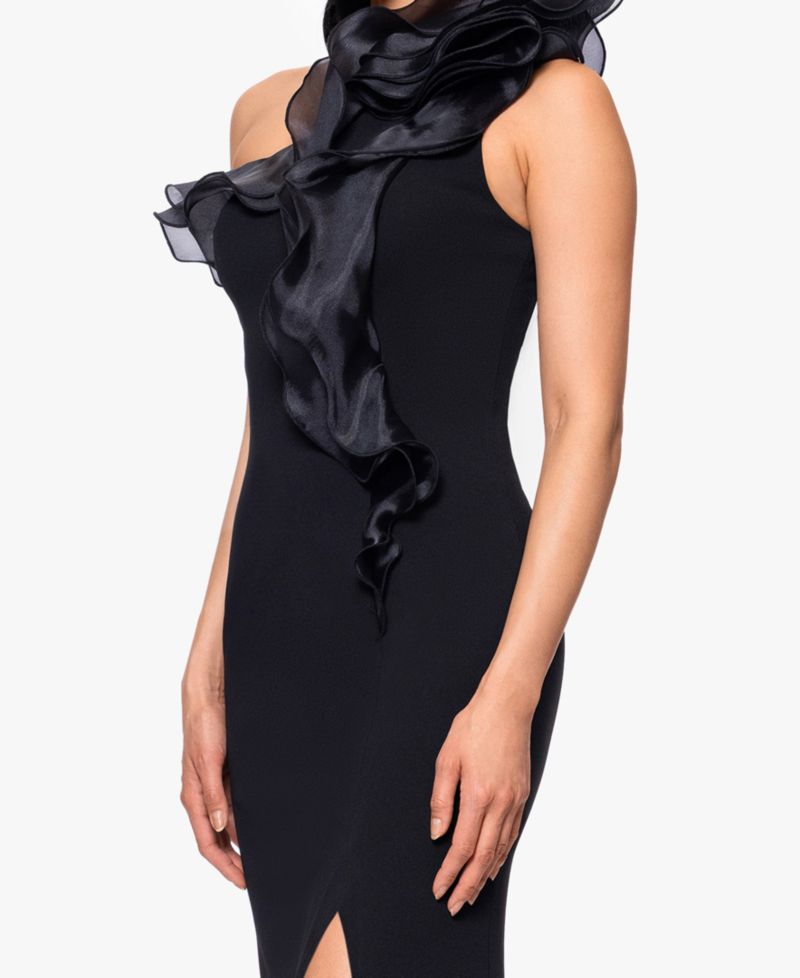 Women's Scuba Crepe Organza-Ruffle Long Dress