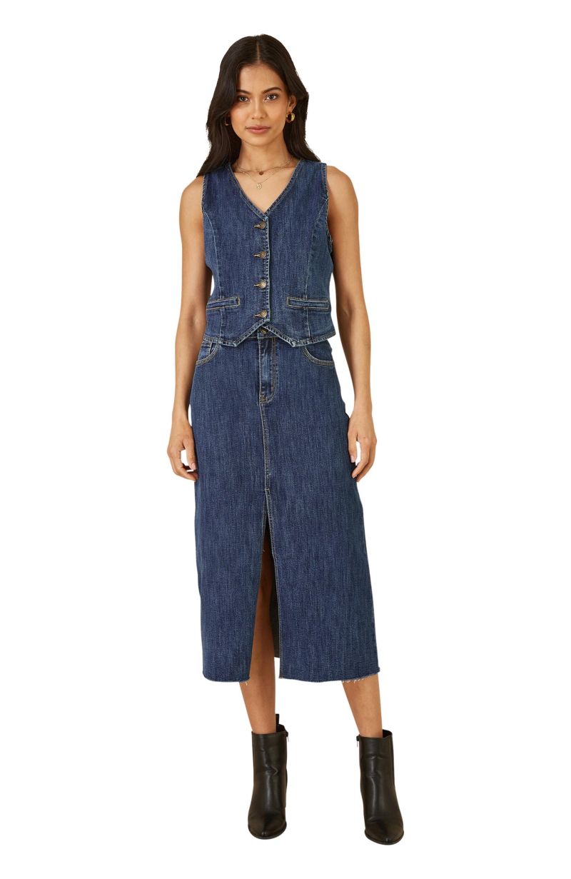 Women's Button Up Denim Stretch Waistcoat