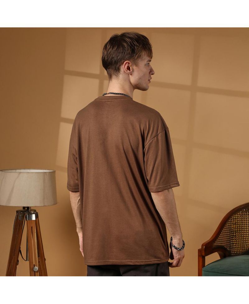 Men's Chocolate Brown Solid Oversized T-Shirt