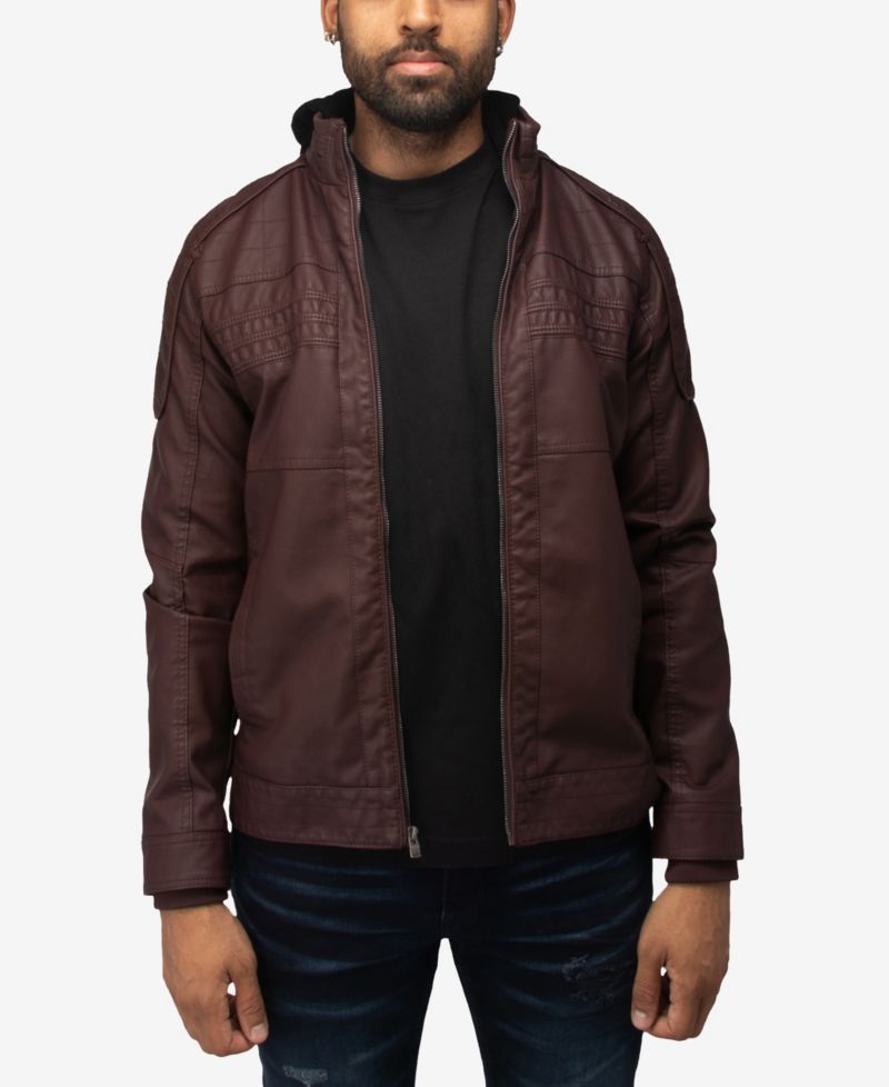 XRAY Men's Moto PU Jacket With Hood and Faux Shearling Lining