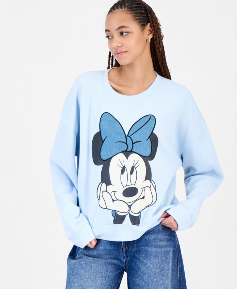 Juniors' Minnie Bow Applique Graphic Fleece Sweatshirt
