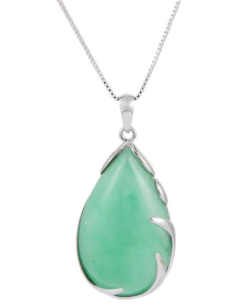 Green Jade Pendant Necklace in Sterling Silver