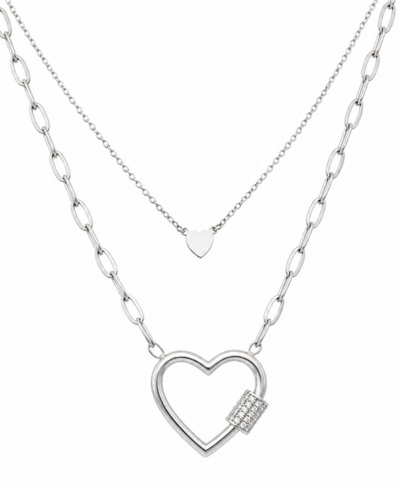Cubic Zirconia Double Layered Strand Heart Necklace