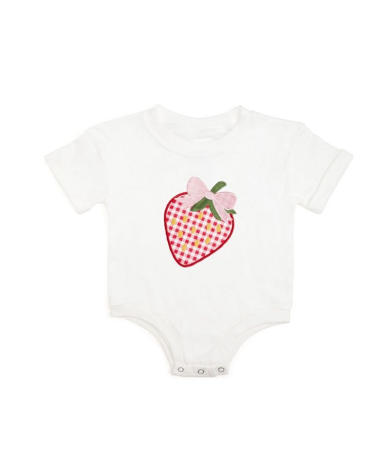 Baby Girls Strawberry Patchwork Short Sleeve Romper