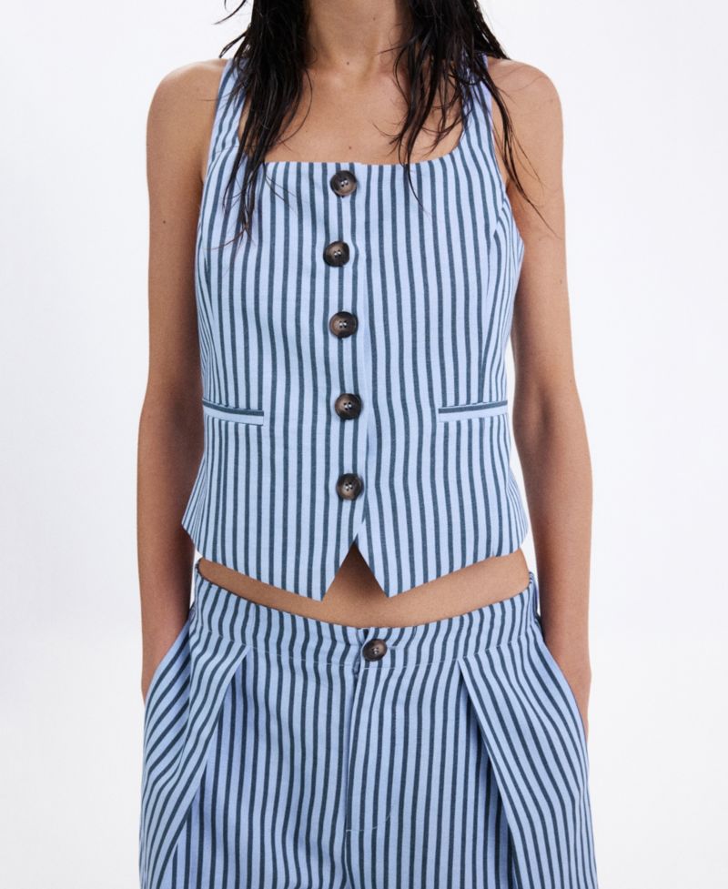 Women's Striped Flowy Wide-Leg Pleated Pants