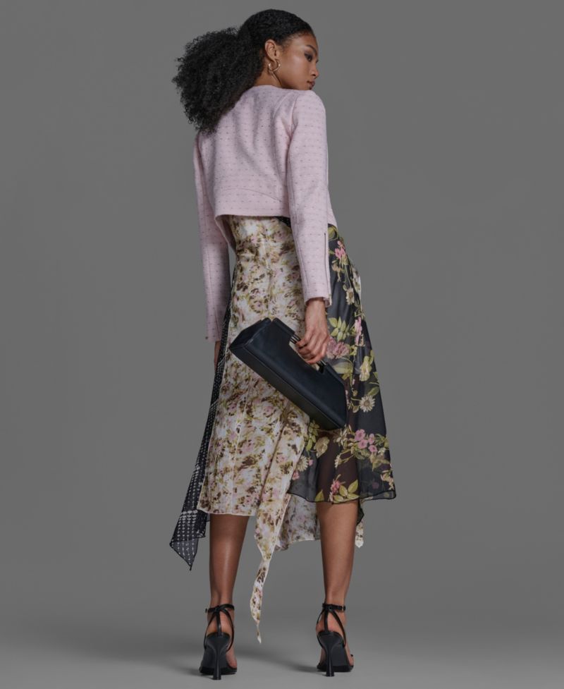 Women's Crewneck Textured Cropped Moto Jacket