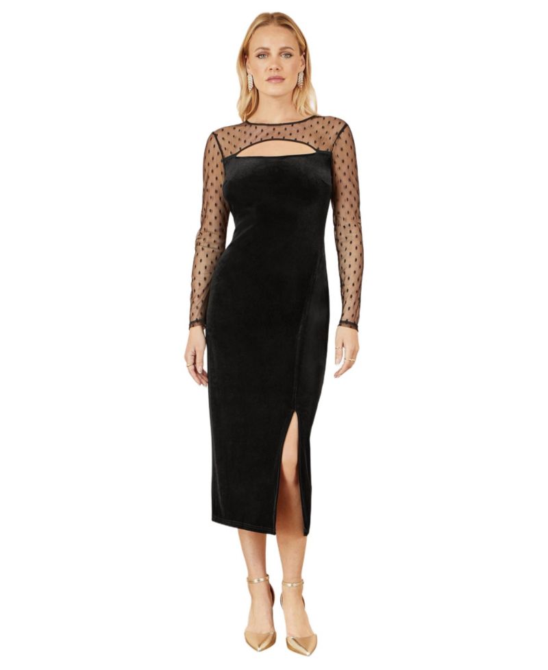Women's Velvet With Slash Neckline Midi Dress