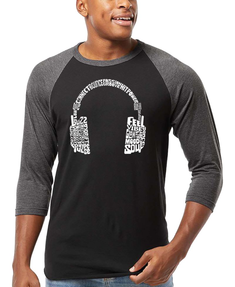 Men's Headphones Word Art Raglan-Sleeve T-Shirt