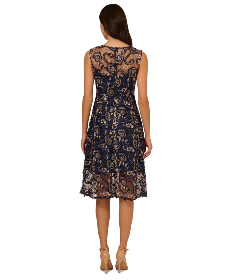 Women's Boat-Neck Embroidered Midi Dress