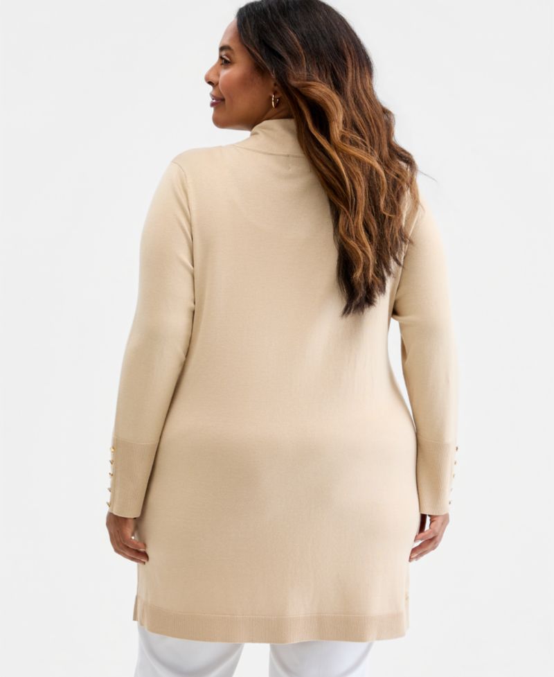 Petite Open-Front Button-Cuff Cardigan Sweater