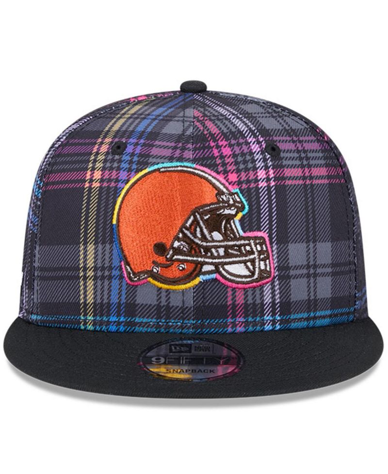 Men's Black Cleveland Browns 2024 NFL Crucial Catch Plaid 9FIFTY Snapback Hat