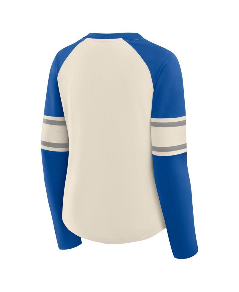 Women's Cream/Royal Dallas Cowboys Hometown Gridiron Hero Raglan Lace-Up V-Neck Long Sleeve T-Shirt