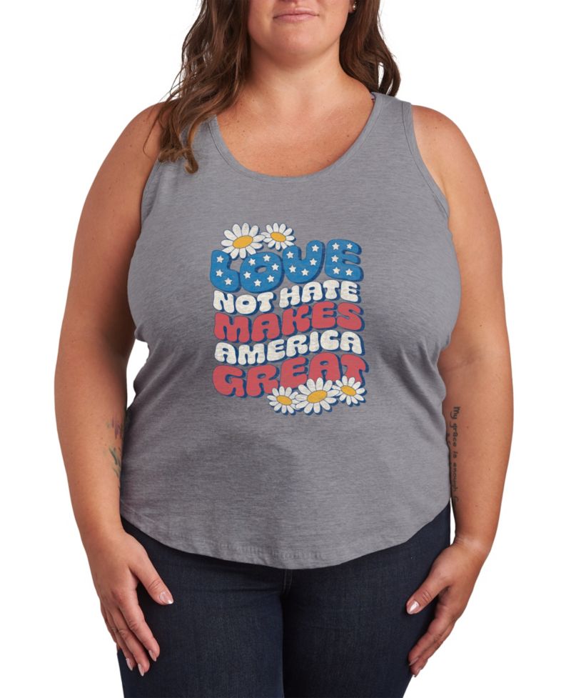 Plus Size Instant Message Love Not Hate Makes America Great Racerback Graphic Tank Top
