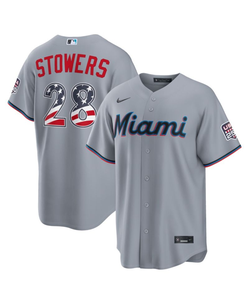 Men's Kyle Stowers Gray Miami Marlins USA 250 Fourth of July Stadium Jersey