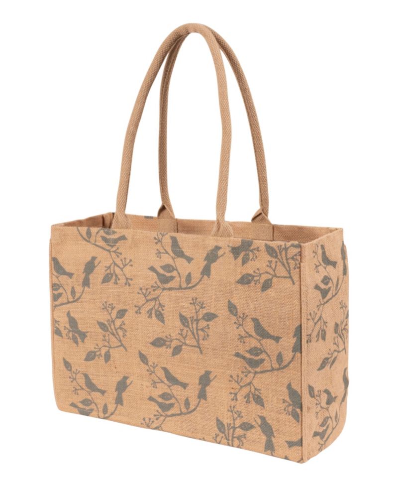 Jute Market Tote Bag with Birds Print