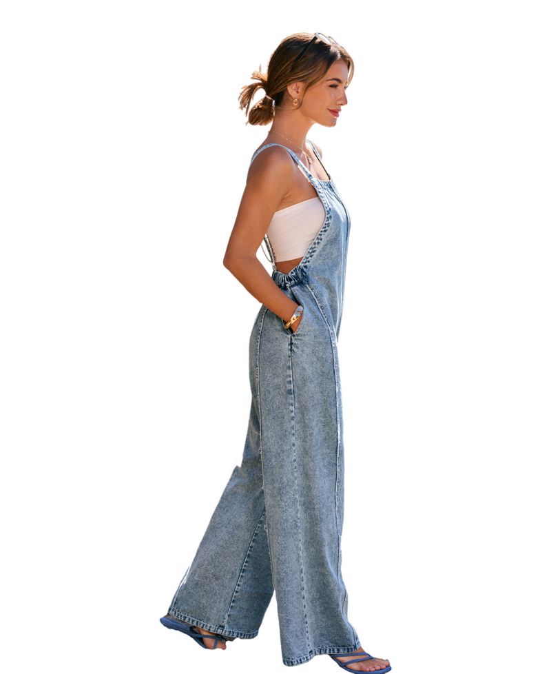 Women's Square Neck Denim Jumpsuit