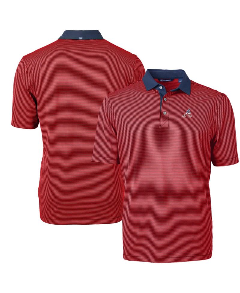 Men's Red Atlanta Braves Americana Logo Virtue Eco Pique Stripe Polo Shirt