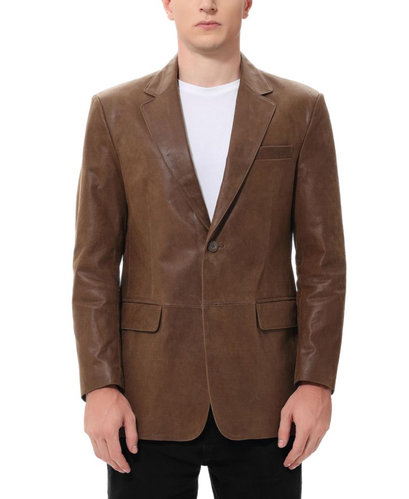 Men's Classic Two-Button Distressed Leather Blazer
