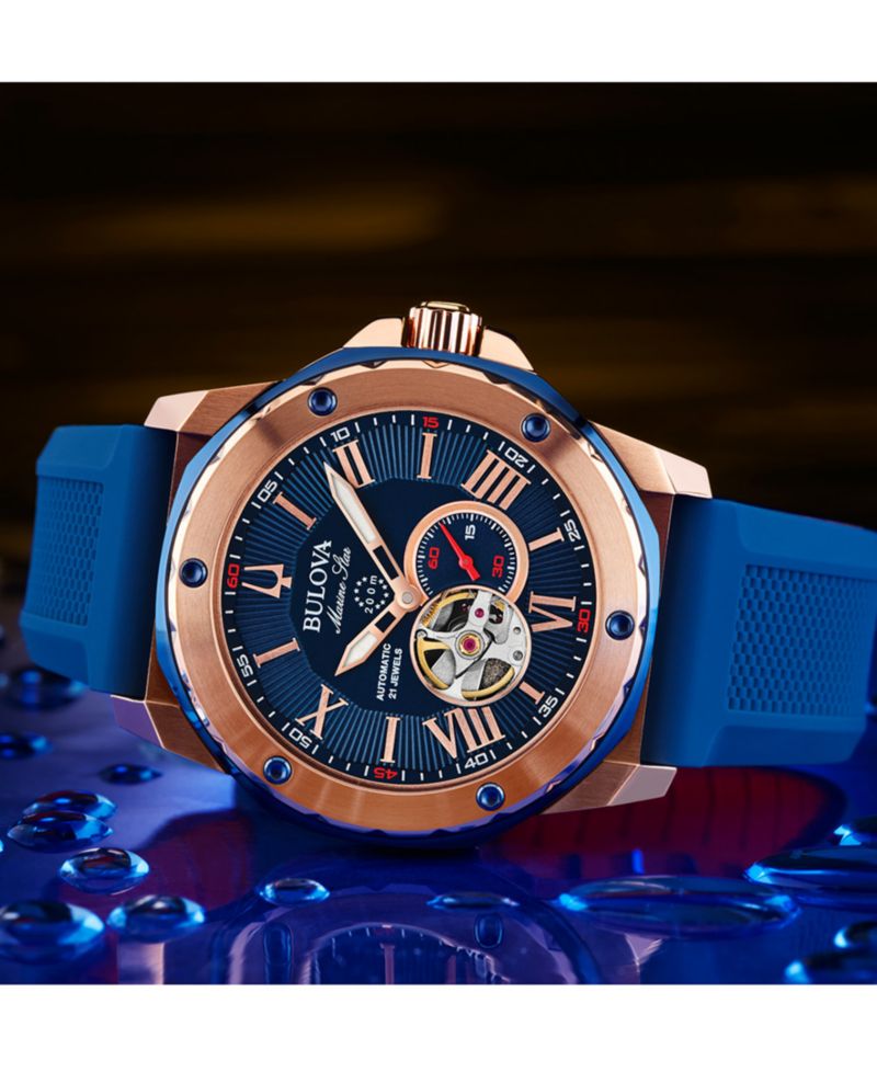 Men's Automatic Marine Star Blue Silicone Strap Watch 45mm