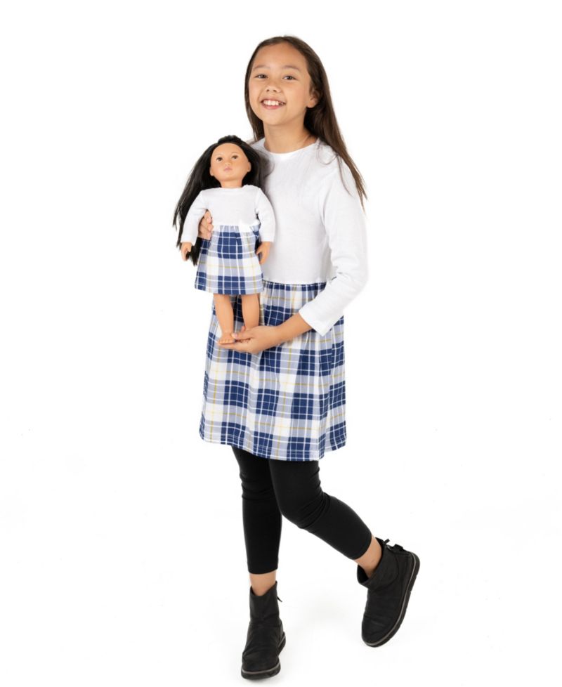 Big Girls Matching Doll 100% Cotton Long Sleeve Skirt Dress