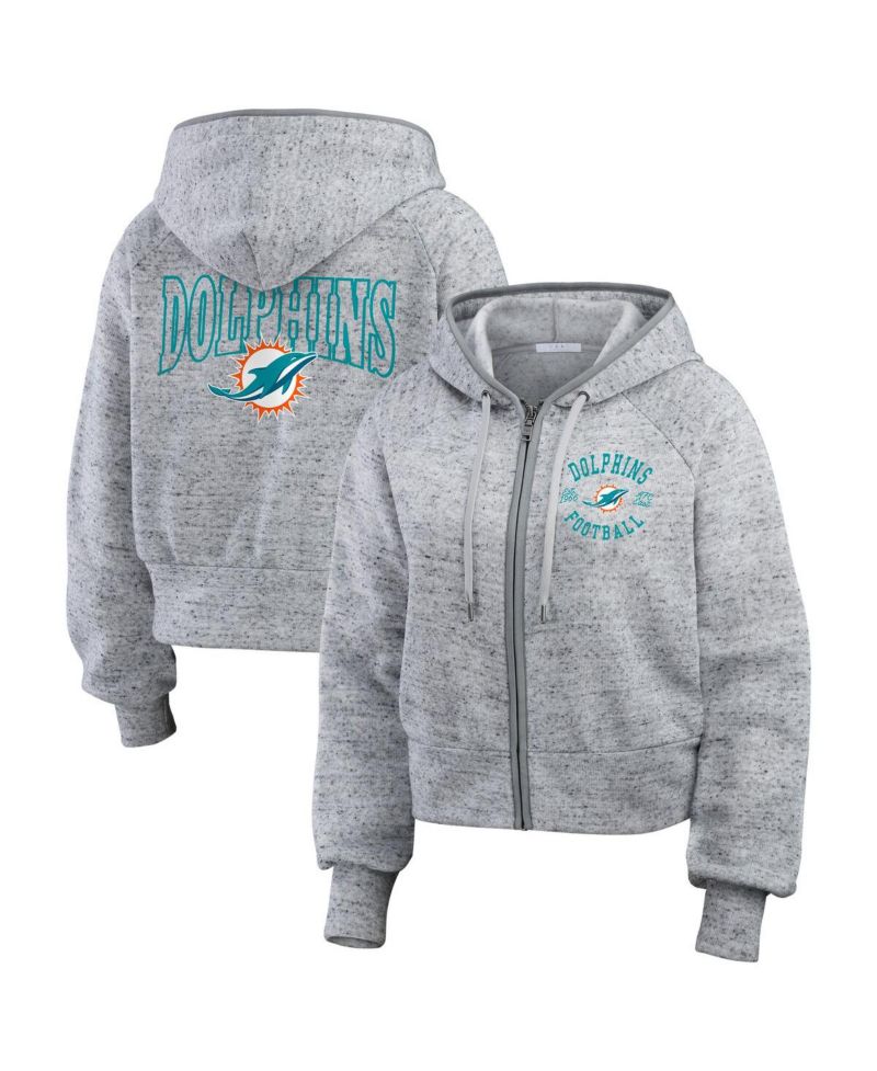 Women's Heather Gray Miami Dolphins Speckled Fleece Cropped Full-Zip Hoodie