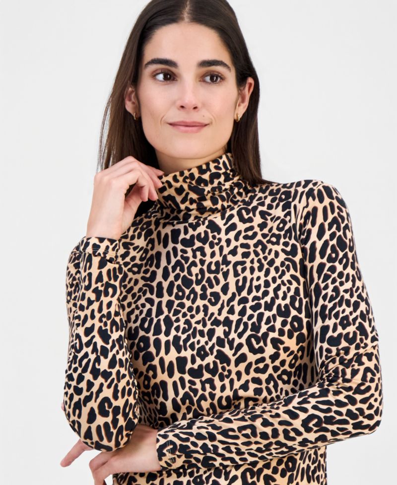 Women's Printed Shirred Turtleneck Top