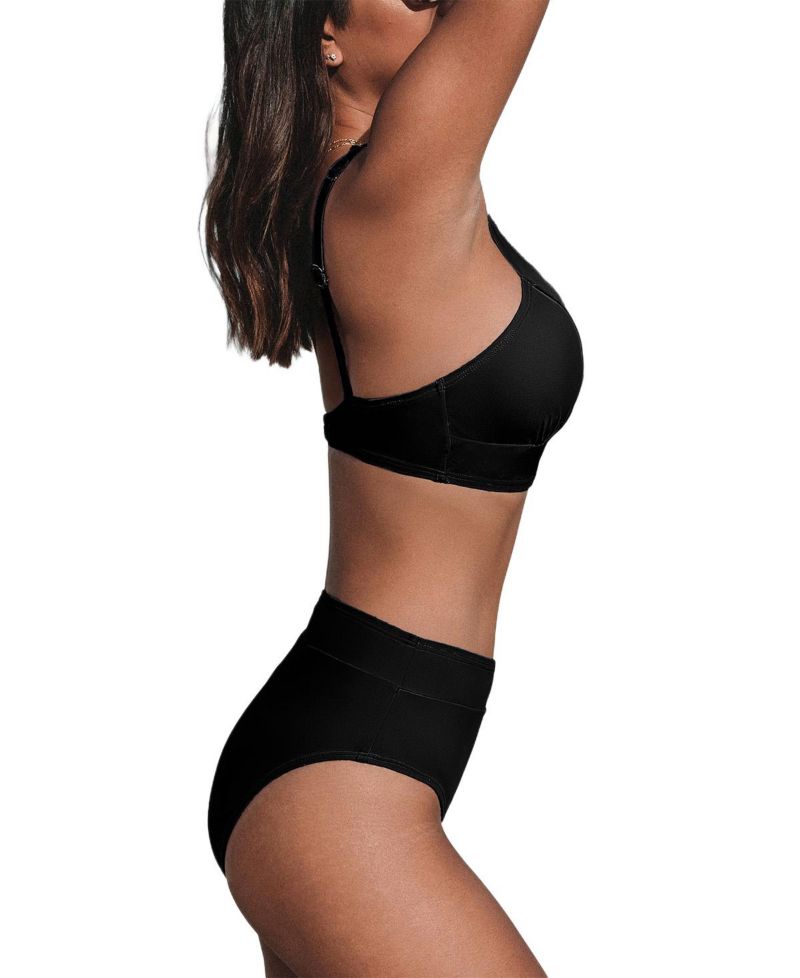 Women's V-Neck High-Waist Bikini Set with Wide Waistband