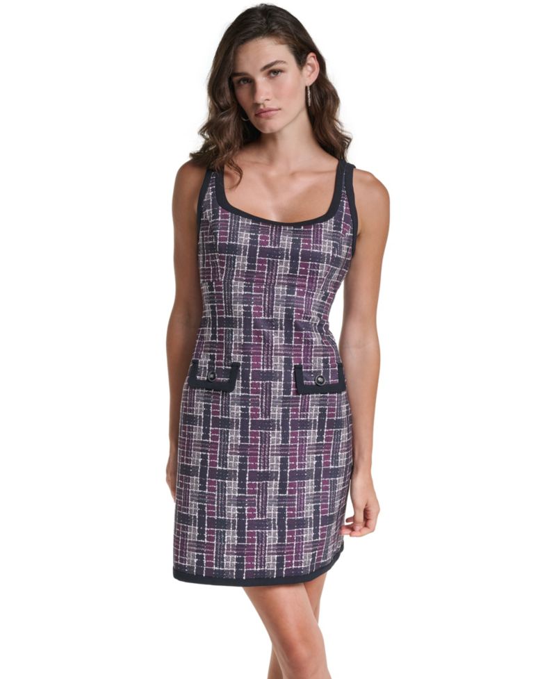 Women's Printed Plaid Scoop Neck Sleeveless A-Line Dress