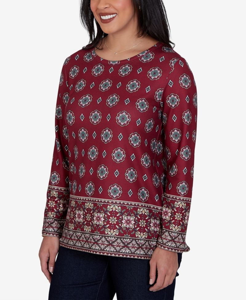 Petite Medallion Long-Sleeve Knit Top