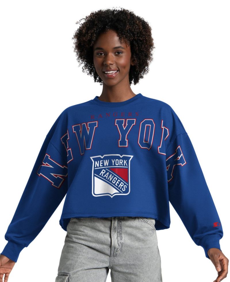 Women's Royal New York Rangers Bleachers Cropped Drop Shoulder Sweatshirt
