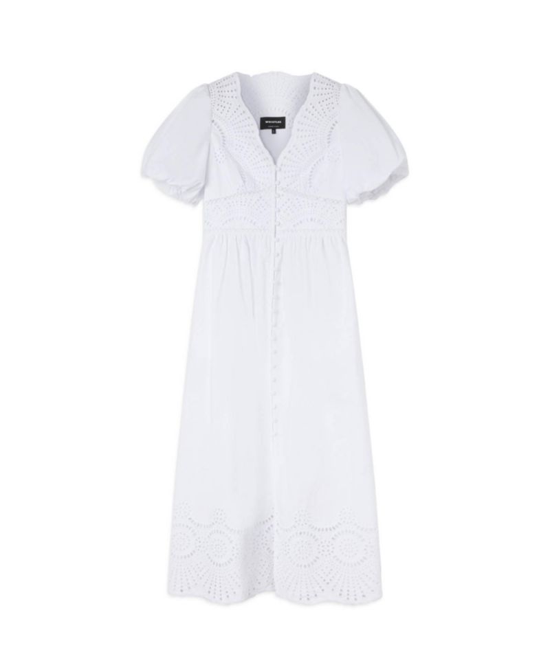 Women's Broderie V-Neck Voluminous Short-Sleeve Midi Dress