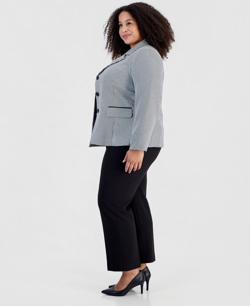 Plus Size Houndstooth Three-Button Slim-Fit Jacket and Pant, 2-Piece Set