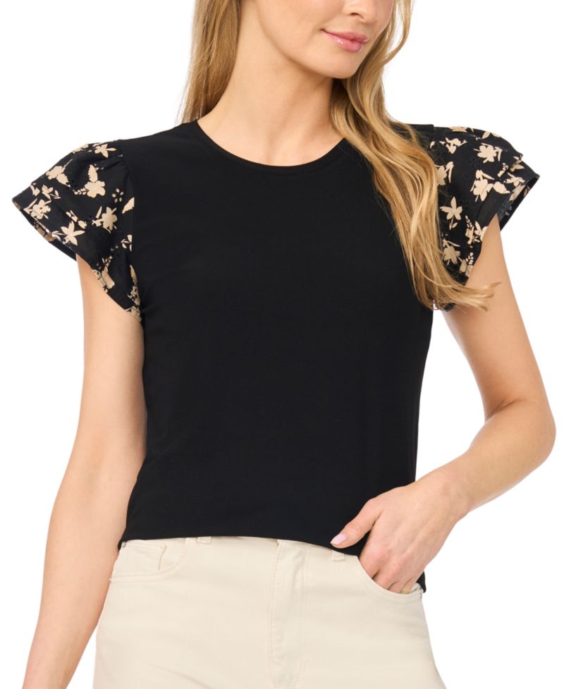 Women's Ruffle-Sleeve Crewneck Top