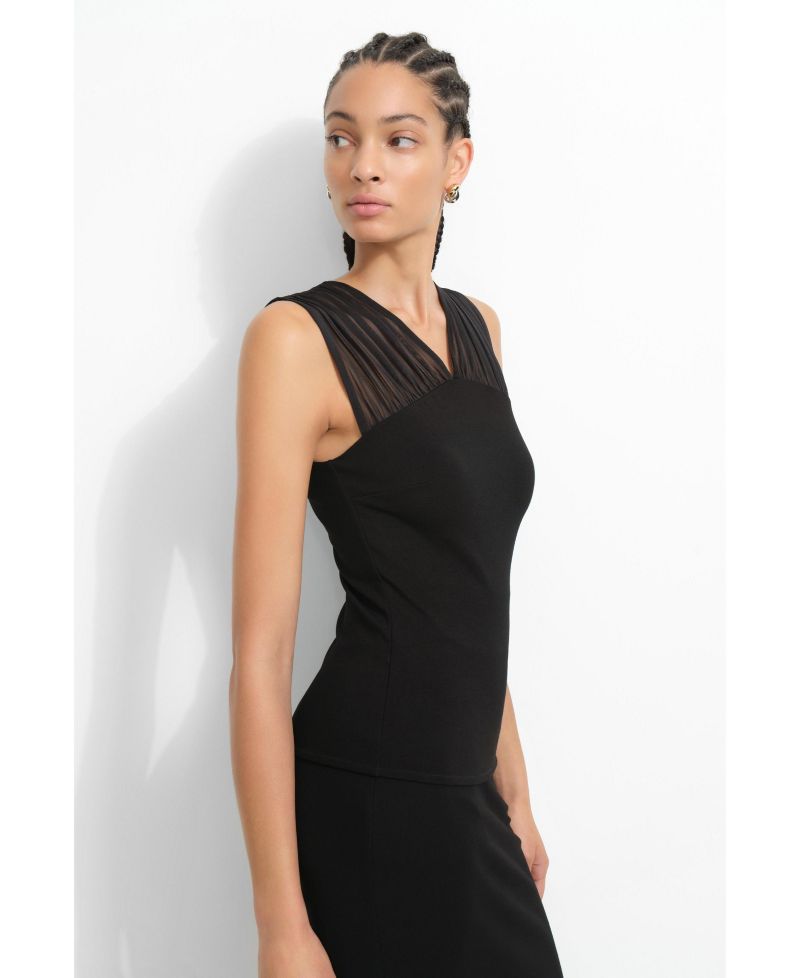 Women's Bellamy V-Neck Mesh-Framed Sleeveless Jersey Fitted Cocktail Top