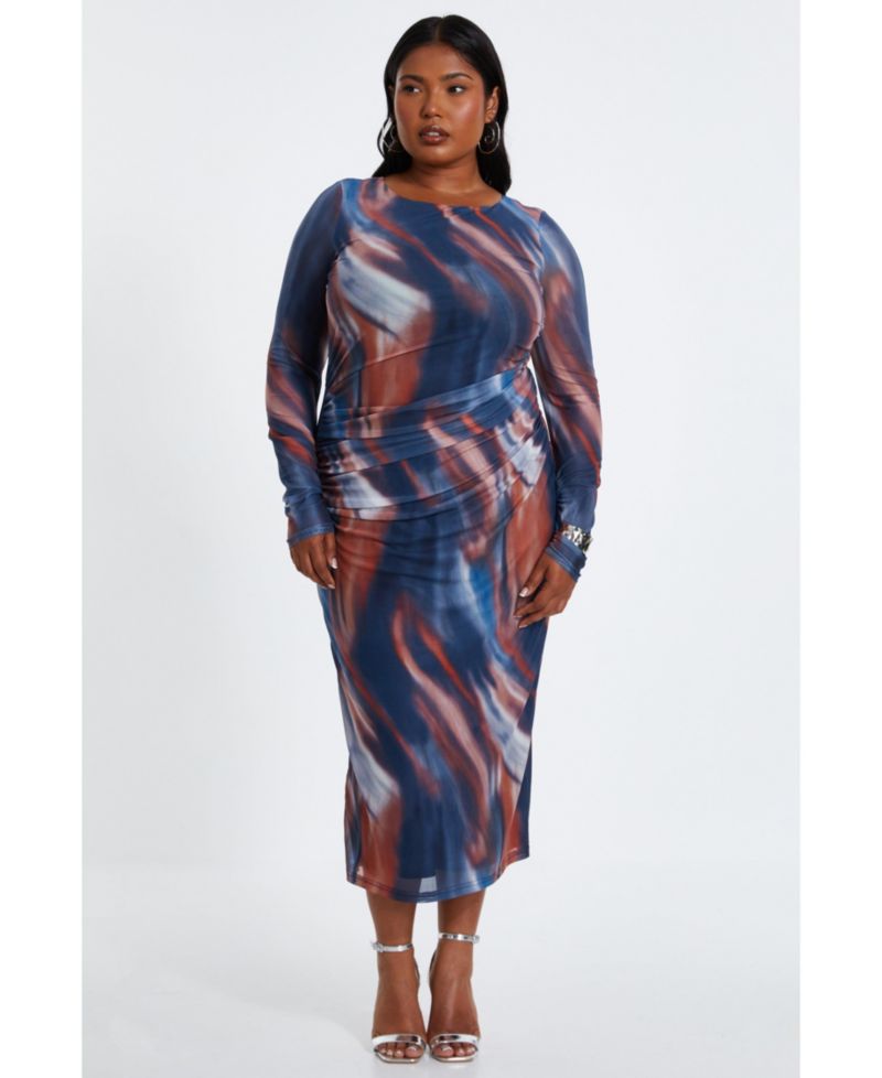 Plus Size Mesh Long Sleeve Midaxi Dress